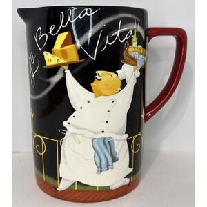 Certified International La Bella Vita Ceramic Pitcher Chef Tracy Fickinger 8x 4"